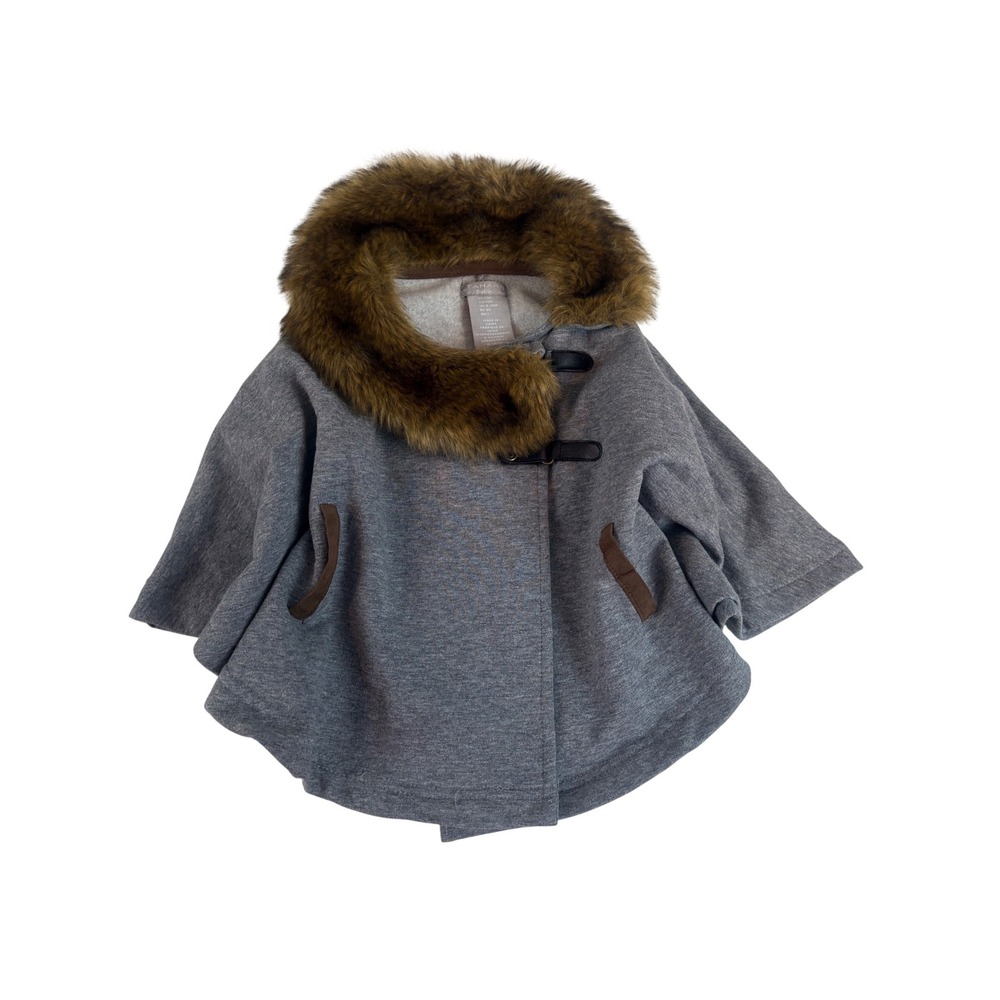 Tahari Baby Heather Gray Faux Fur Collar‎ Toggle Poncho Cape Outerwear 12M